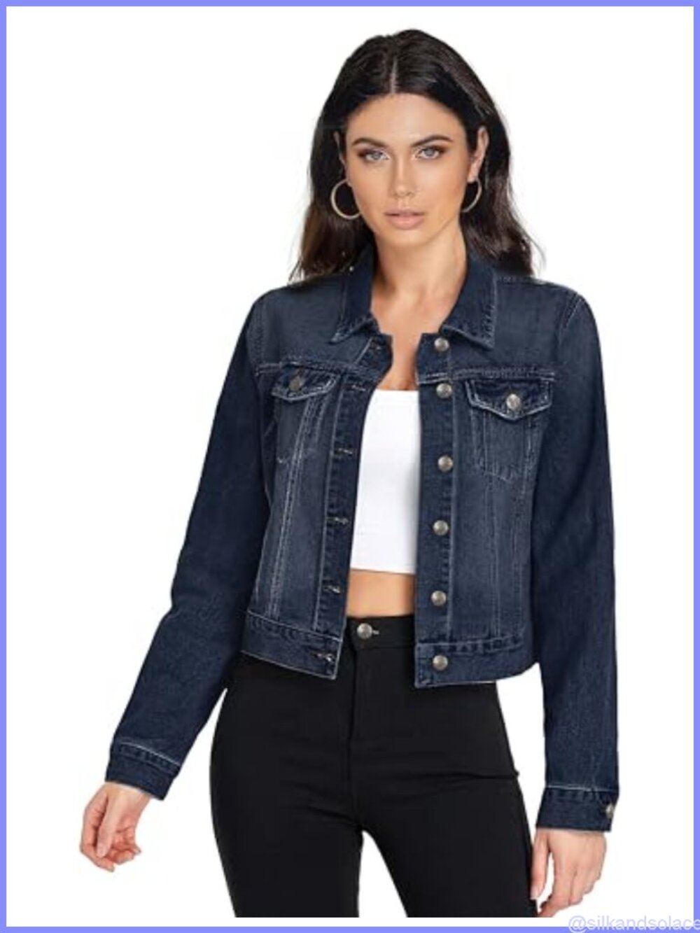 Women's Cotton Blend Denim Jacket Long Sleeve Button Up